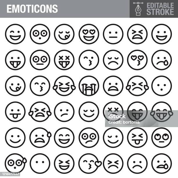 Emoticons Editable Stroke Icon Set Stock Illustration - Download Image Now - Emoticon, Icon, Anthropomorphic Smiley Face