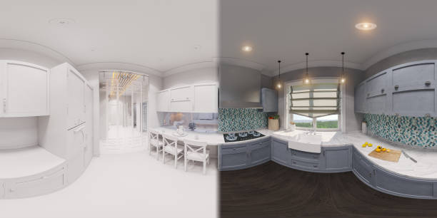 istock 3d illustration of the kitchen interior design 1216478032
