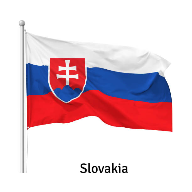 istock Flag of the Slovak Republic in the wind on flagpole, vector 1216478264