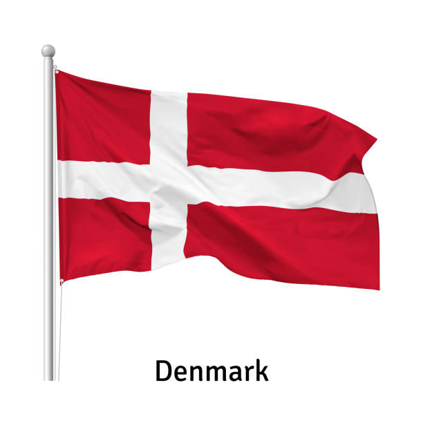 ilustrações de stock, clip art, desenhos animados e ícones de flag of the kingdom of denmark in the wind on flagpole, vector - danish flag