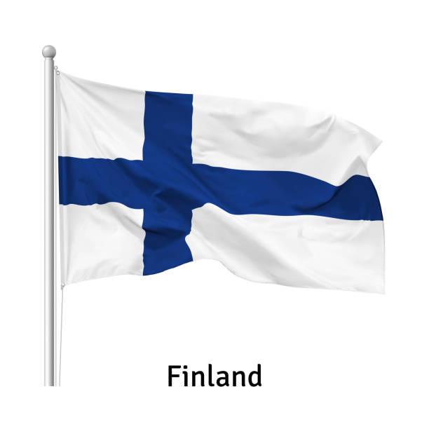 istock Flag of the Republic of Finland in the wind on flagpole, vector 1216478283