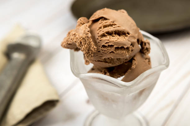 istock Chocolate ice cream in a glass dish. 1216479028