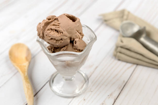 istock Glass dish of chocolate ice cream. 1216479036