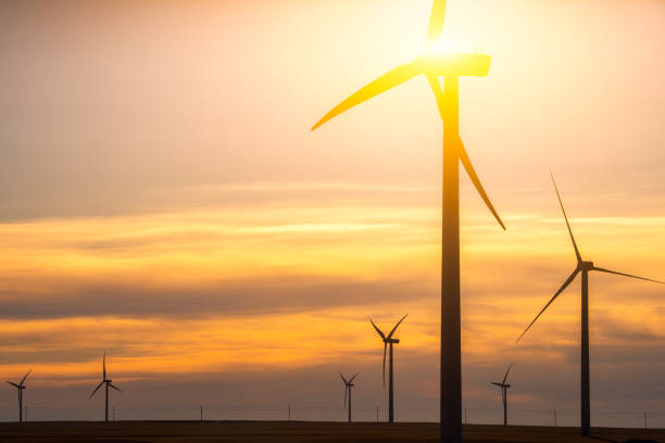 istock Wind turbines silhouette on sunset 1216500266