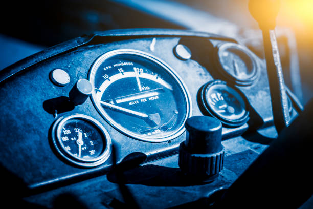 dashboard of vintage tractor, SK, Canada.