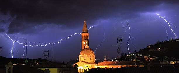 istock Lightning over Alba and surrounding hills in Italy. 121650053