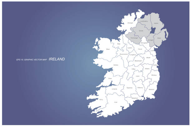 illustrazioni stock, clip art, cartoni animati e icone di tendenza di mappa irlanda. mappa vettoriale di irlanda in europe - republic of ireland immagine