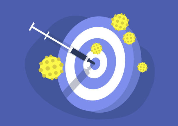 コロナウイルスワクチン接種、ダーツゲーム、矢印として使用され�る注射器 - dart点のイラスト素材／クリップアート素材／マンガ素材／アイコン素材
