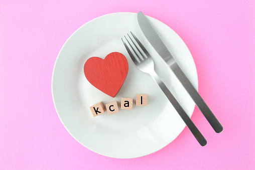 Wooden blocks with kcal words on plate