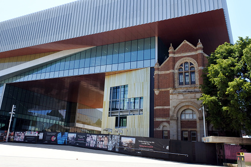 Perth, Western Australia - January 15, 2020: The New Museum under development in Perth Cultural Centre. Western Australia Museum is one of the oldest standing buildings in Western Australia