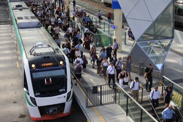 perth railway station - urban scene commuter business station imagens e fotografias de stock