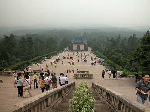 Dr. Sun Yat-sen's Mausoleum (中山陵) is situated at the foot of the second peak of Purple Mountain in Nanjing, China