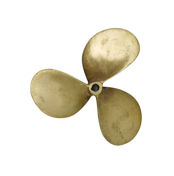 three-bladed boat propeller isolated over white background - vessel part imagens e fotografias de stock