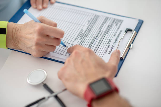 istock Top view of doctors notes on the table 1216516874