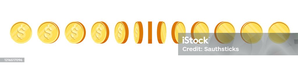 Animation Example Coin Turn Coin Turn Around Animation For Game And Apps Flat Vector Illustration ...