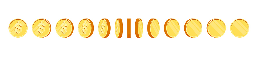 Animation Example Coin Turn Coin Turn Around Animation For Game And Apps Flat Vector Illustration ...