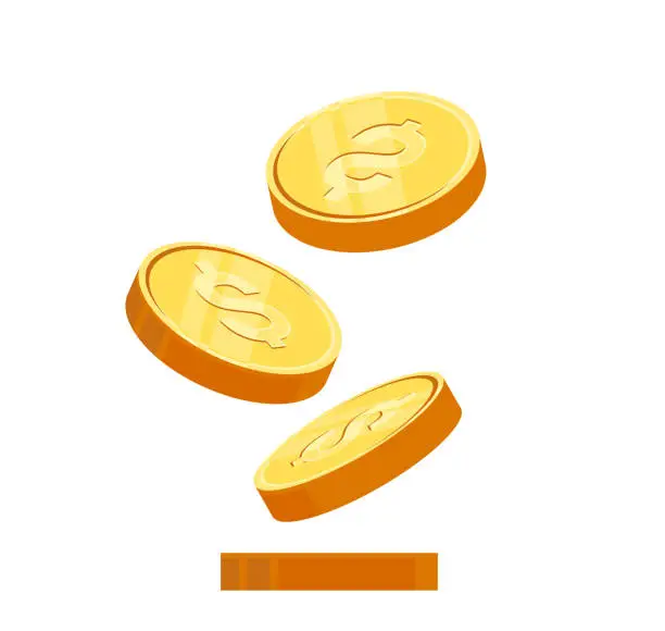 Vector illustration of Gold coins cash money, Isolated on white transparent background. Vector eps10 illustration.