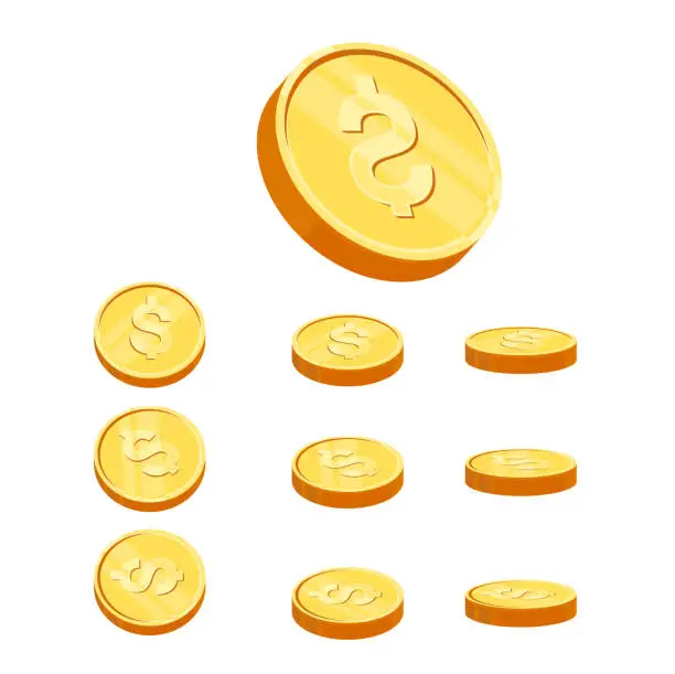 Vector illustration of Gold coins cash money, Isolated on white transparent background. Vector eps10 illustration.