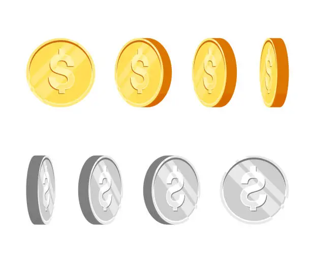 Vector illustration of Gold coins cash money, Isolated on white transparent background. Vector eps10 illustration.