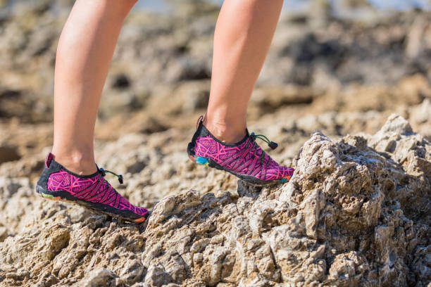 istock The person is shod in protective coral slippers 1216518959