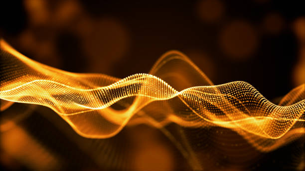 istock Gold color defocused digital particles wave flow technology digital connections, Digital cyberspace abstract background concept 1216520717