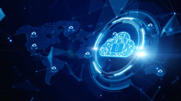 Photo of Digital Cloud Computing, Cyber Security, Digital Data Network Protection, Future Technology Digital Data Network Connection Background Concept.