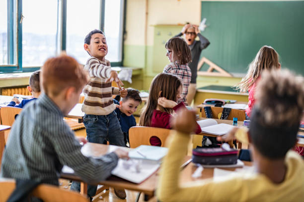 istock Chaos in the classroom of elementary school! 1216522890