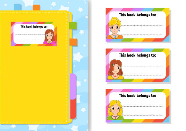 Book Label Stickers For Kids Beautiful Girls The Rectangular Shape Isolated  Color Vector Illustration Cartoon Character For The Diary Notebook Book  Stock Illustration - Download Image Now - Istock