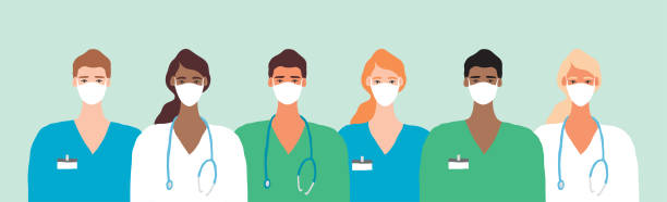 доктор в маск коронавирус фронтлайн иллюстрация - средний медицинский персонал иллюстрации stock illustrations