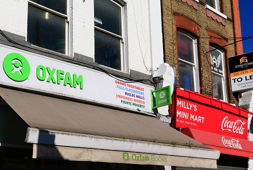 Oxfam Bookstore in Islington, London, next to Milly's mini mart