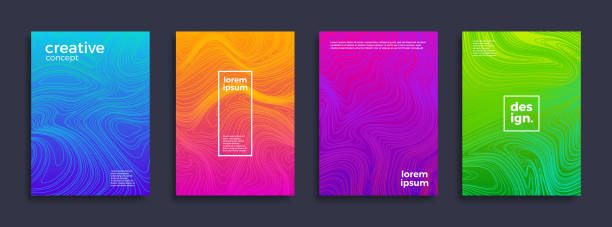 Set of cover design with abstract liquid lines. Set of cover design with abstract liquid lines. Vector illustration. Universal abstract design for covers, poster, flyers, banners, greeting card, booklet and brochure. multi colored background stock illustrations