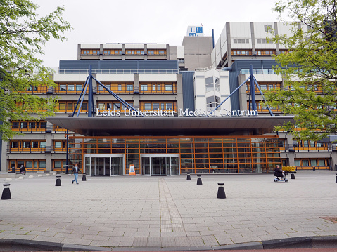 Leiden, Netherlands - May, 30, 2019: Exterior of LUMC hospital in Leiden.