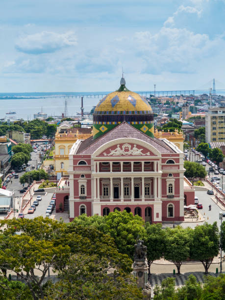 08/26/2013 - Manaus, Brazil: General view of the city of Manaus, showing the front view of the Opera house, the buildings, streets and the Rio Negro river in the background.