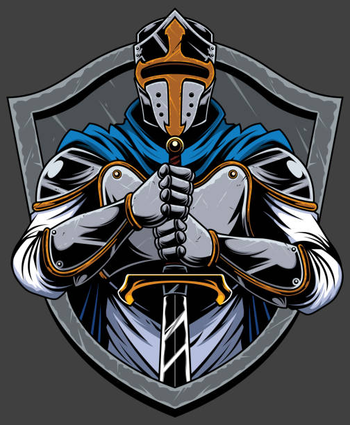 Knight Templar Mascot Cartoon mascot or logo with knight Templar. arthurian legend stock illustrations