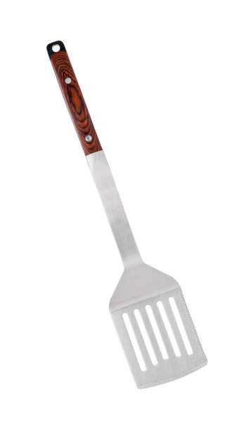 barbecue spatula - cooking kitchen utensil wood isolated imagens e fotografias de stock