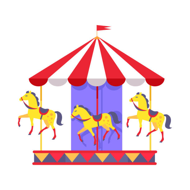 istock Merry-Go-Round with Funny Horses and Striped Roof 1216542357
