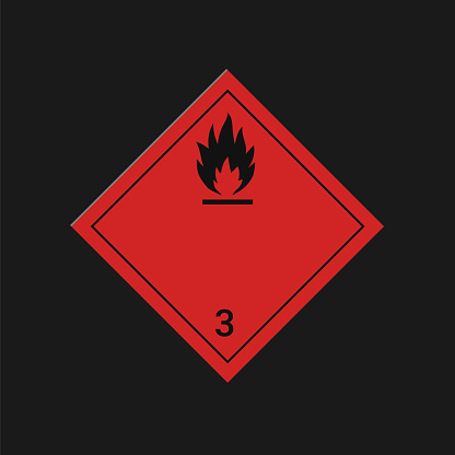 Flammable substance label. Visual indication of the type and level of hazard