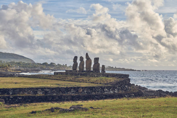istock Scenic View Of Moai Statues Against Cloudy Sky 1216549311