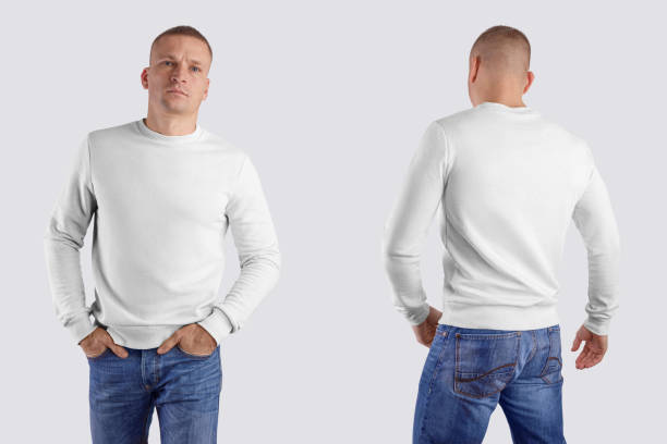 istock Template casual blank sweatshirt for a sporty man in blue jeans, front and back view, for presentation of design. 1216551287