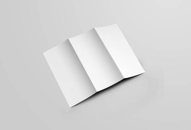 istock Mockup of white paper trifold, back view, standard size open leaflet for presentation design. 1216551553