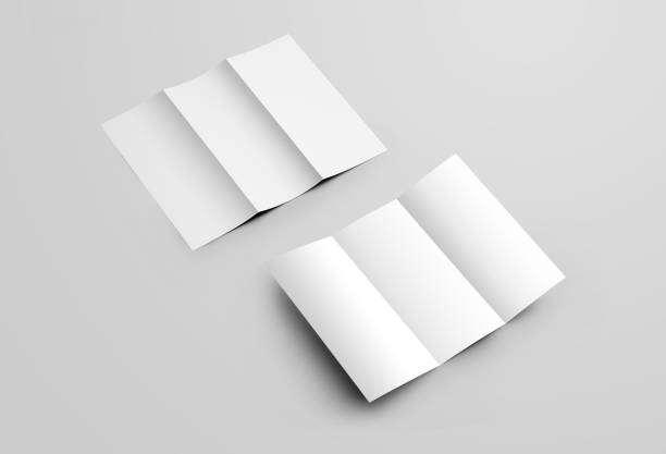 istock Mockup open diagonal trifolds, standard size for presentation design, front and back views. 1216551626