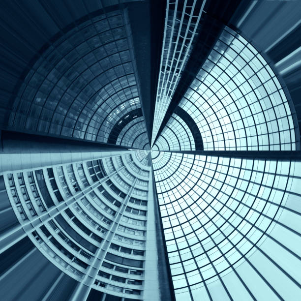 istock Digitally rendered futuristic architectural object resembling domed roof or target-like structure. Abstract modern architecture background. 1216552641