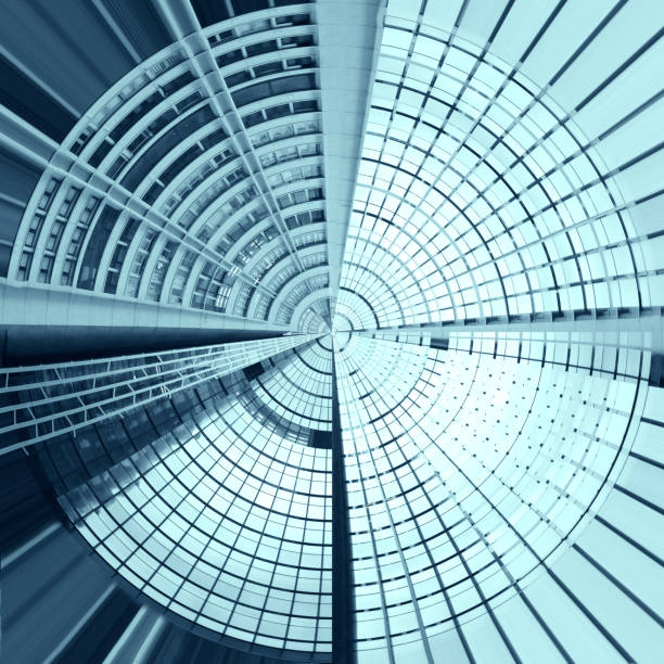 istock Digitally rendered futuristic architectural object resembling domed roof or target-like structure. Abstract modern architecture background. 1216555989