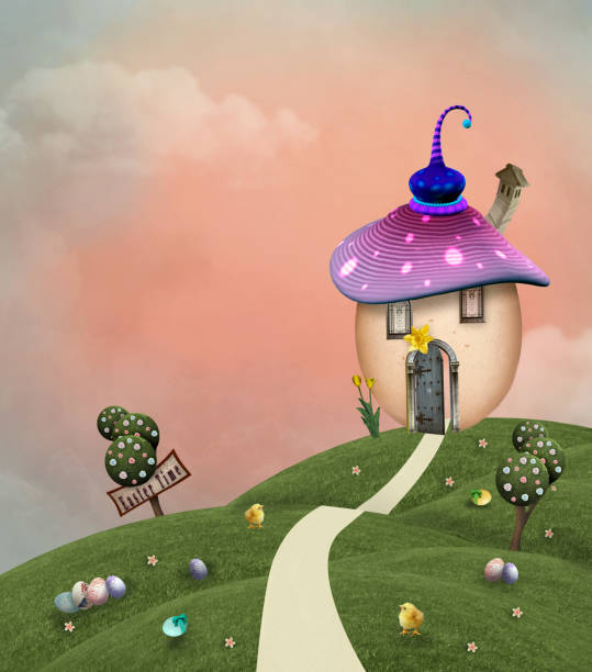 istock Little Easter egg house on the hill 1216556081