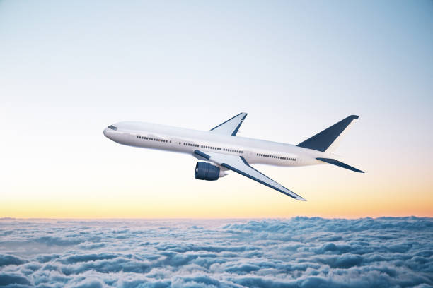 istock Passenger airplane flying in blue sky 1216561739