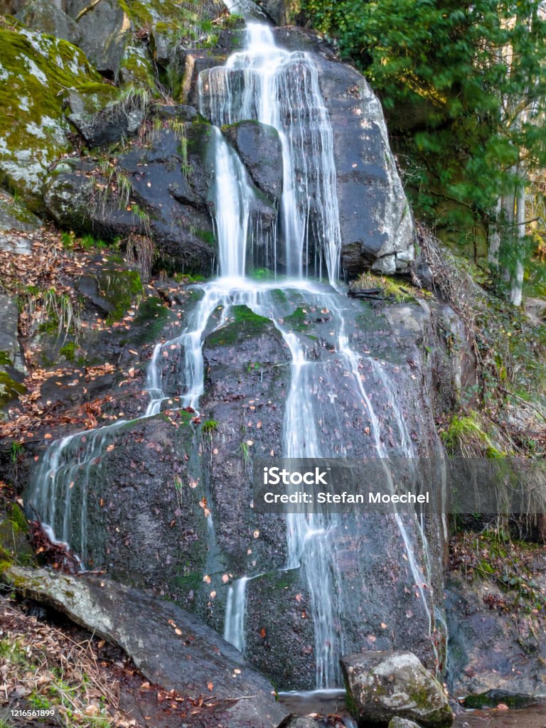 Waterfall Casdes on Rocks only waterfall in the Odenwald Beauty Stock Photo