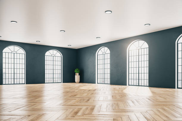 istock Contemporary gallery interior with wooden floor 1216562166