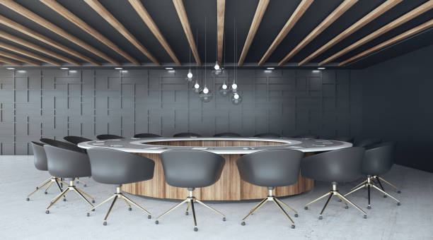 istock Black modern conference room 1216562371