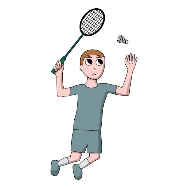Vector illustration of Professional badminton player jumping and hitting a shuttlecock. white background isolated vector illustration