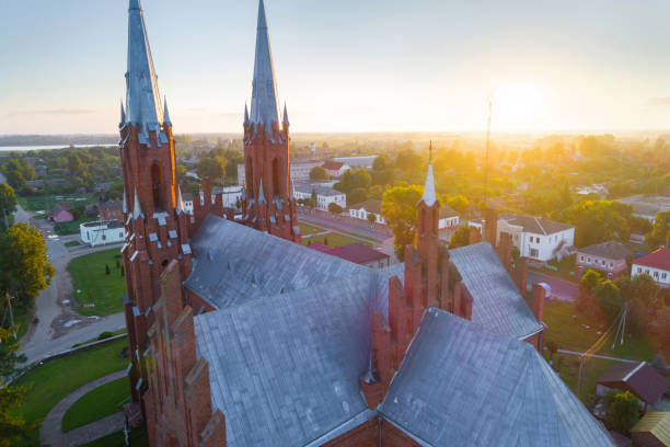 istock Old church at sunrise 1216563690